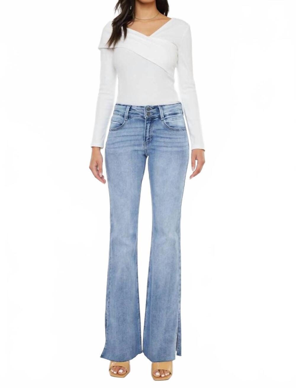 NEW MINGA LONDON groovy mid rise flare jeans in medium wash
